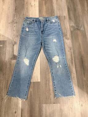 Wild Fable High-Rise Distressed Raw Hem Crop Straight Leg Jeans